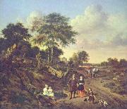 Jan van de Velde Portrait of a couple with two children and a nursemaid in a landscape oil on canvas